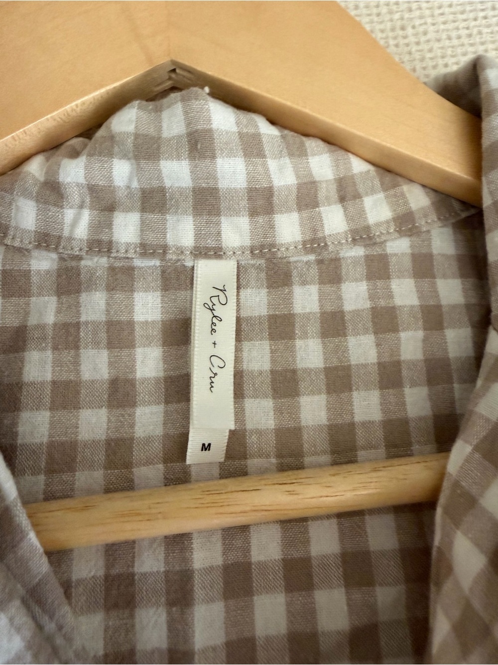 Rylee and Cru Linen Cotton Beige Gingham Button-Front Short Sleeve Dress - Picture 5 of 8